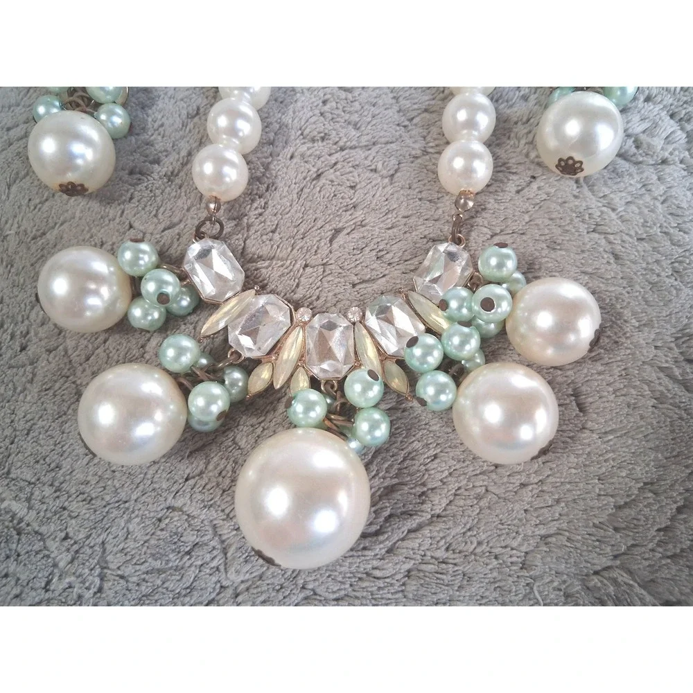 Plunder Design April 2018 Posse Statement Pearl Rhinestone Bib Necklace Earrings